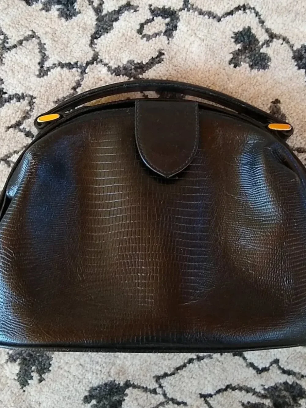 Black Leather Croc Embossed Vintage Satchel Handbag
